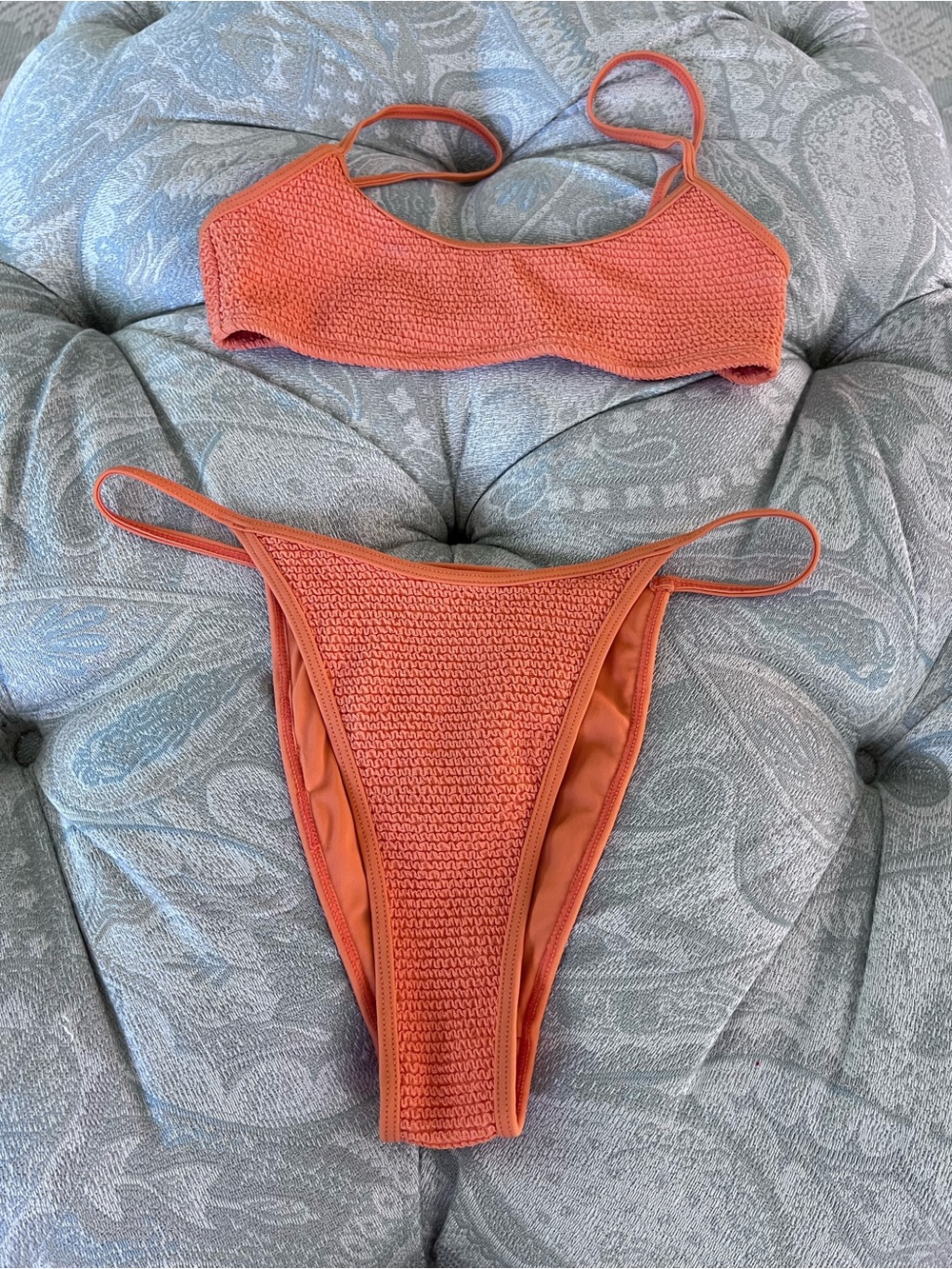 Pacsun Orange Textured Smocked Bikini Set - Womens Swim